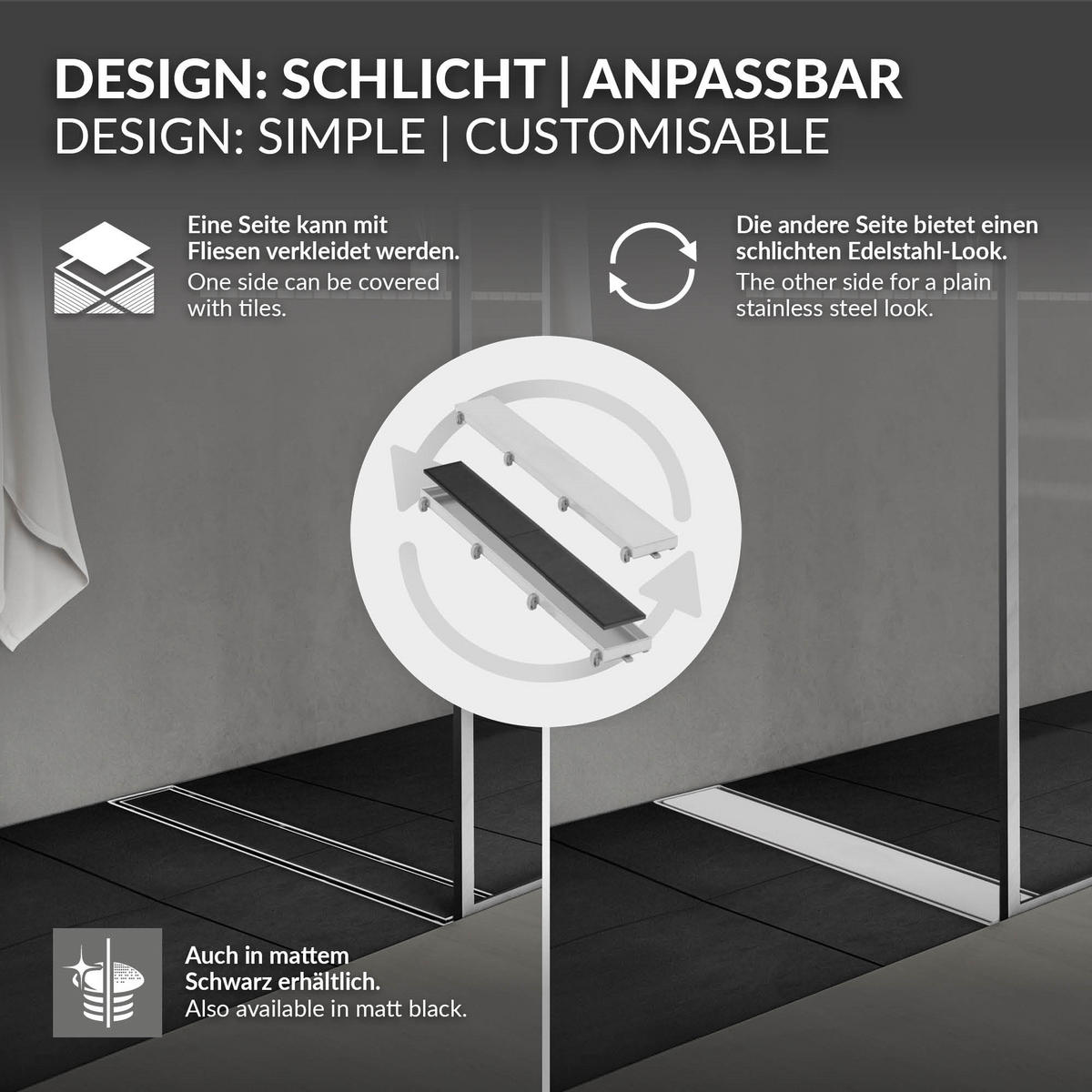 DUSCHRINNE 80cm - Silberfarben, Metall (13.9/7.8/84cm) - LuxeBath