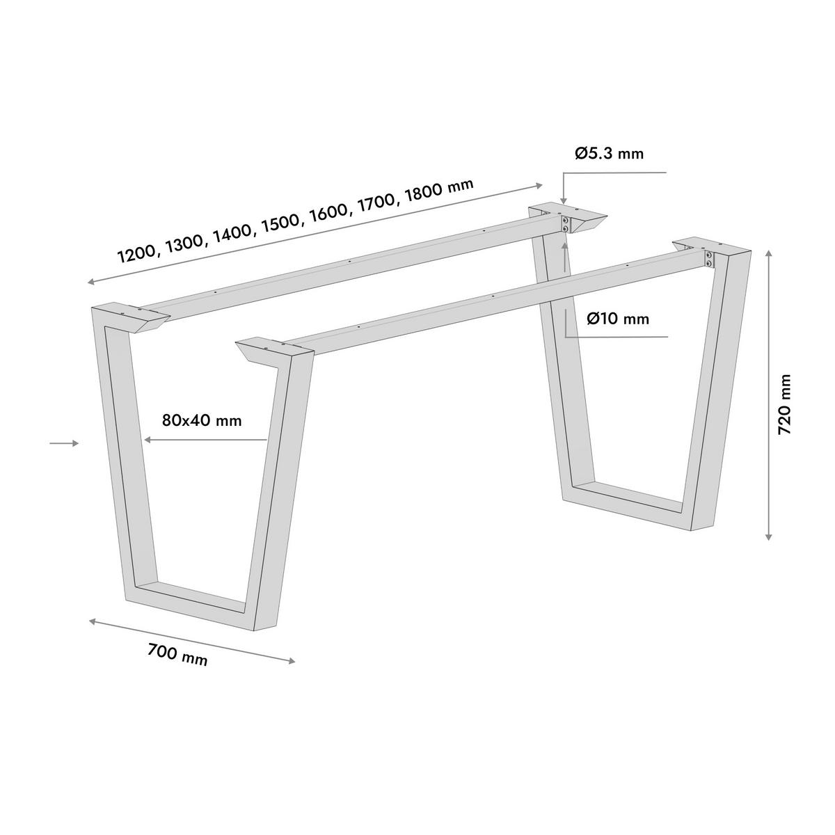 TISCHBEINE Akron Metall Schwarz 140/70/72 cm - Schwarz, Metall (70/72/140cm) - Metalo Pro