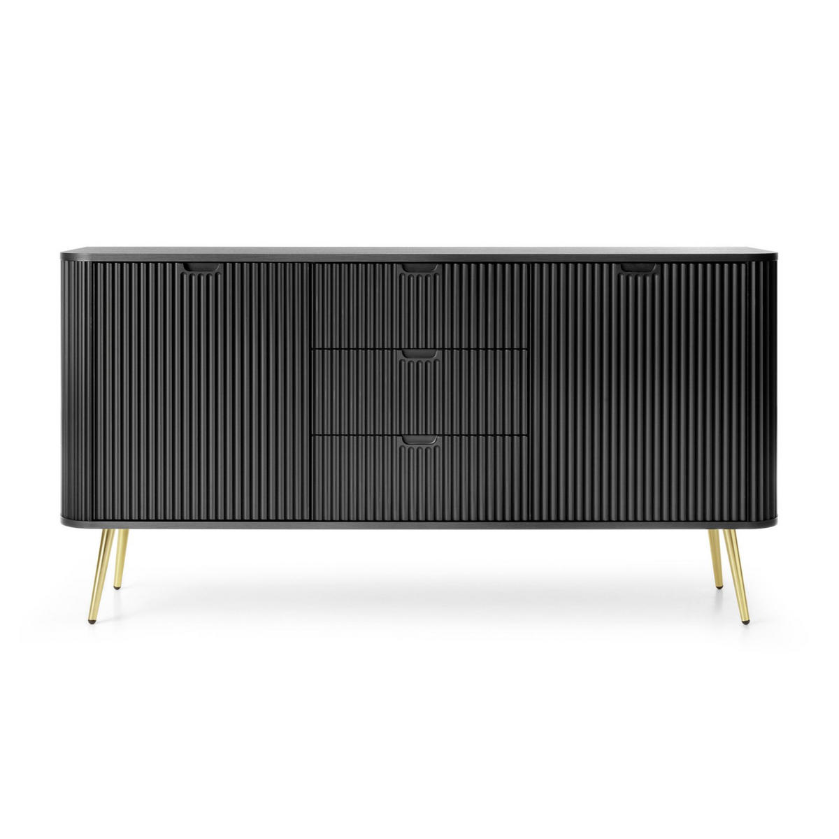 SIDEBOARD Zova Schwarz mit goldenen Beinen 168 cm - Goldfarben/Schwarz, Holzwerkstoff/Metall (168/87/39cm) - Selsey