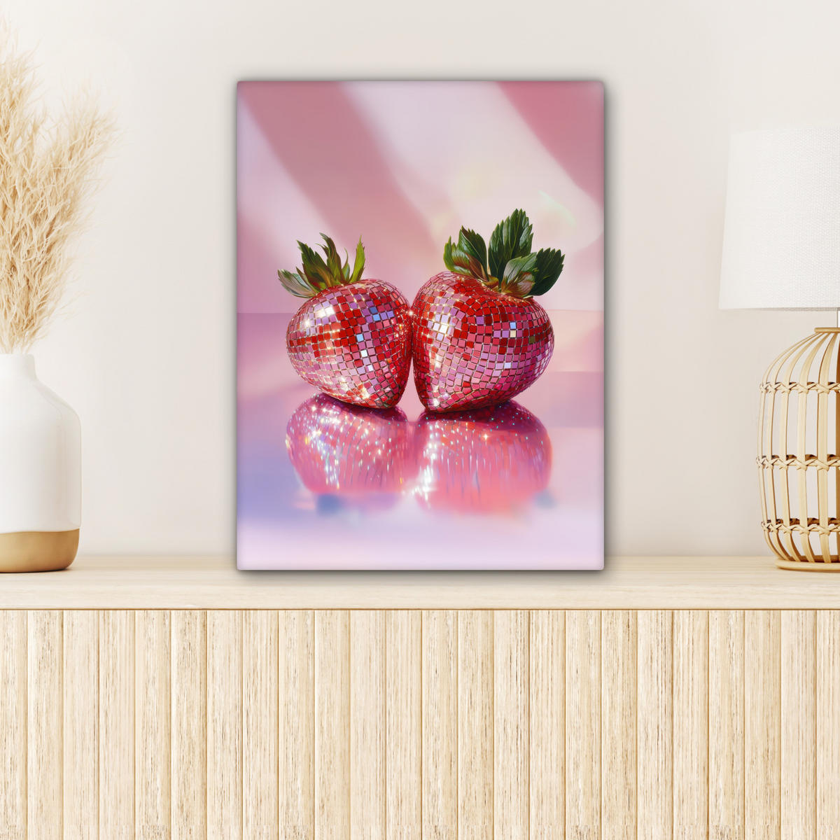 LEINWANDBILD Disco - Obst - Glitzer - Erdbeere 30x40 cm - Pink, Textil (30/40cm) - MuchoWow