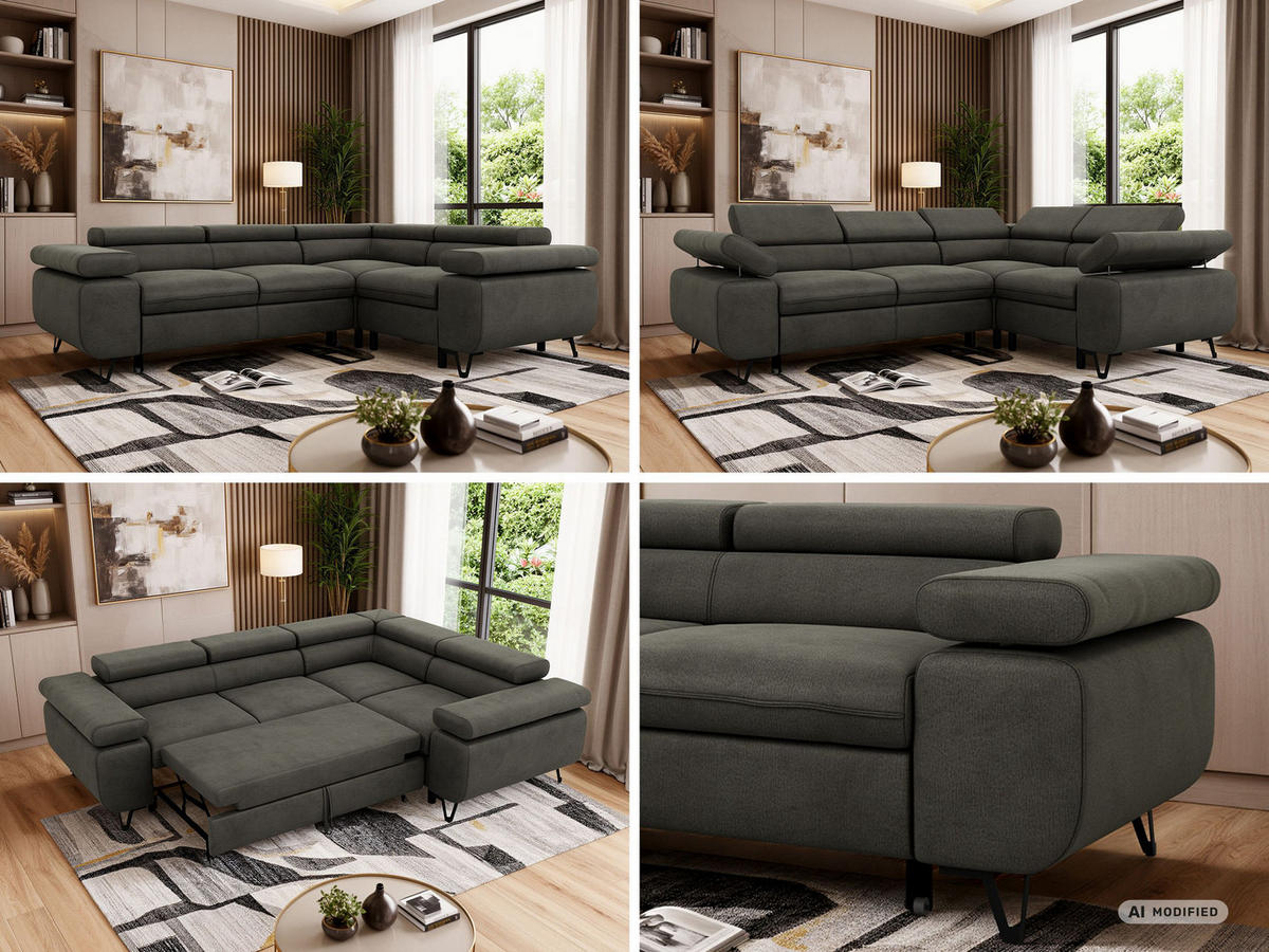 ECKSOFA FALCO L - Dunkelgrau Velvet - Rechts Seite - Dunkelgrau/Anthrazit, Textil/Metall (268/197cm) - MKS