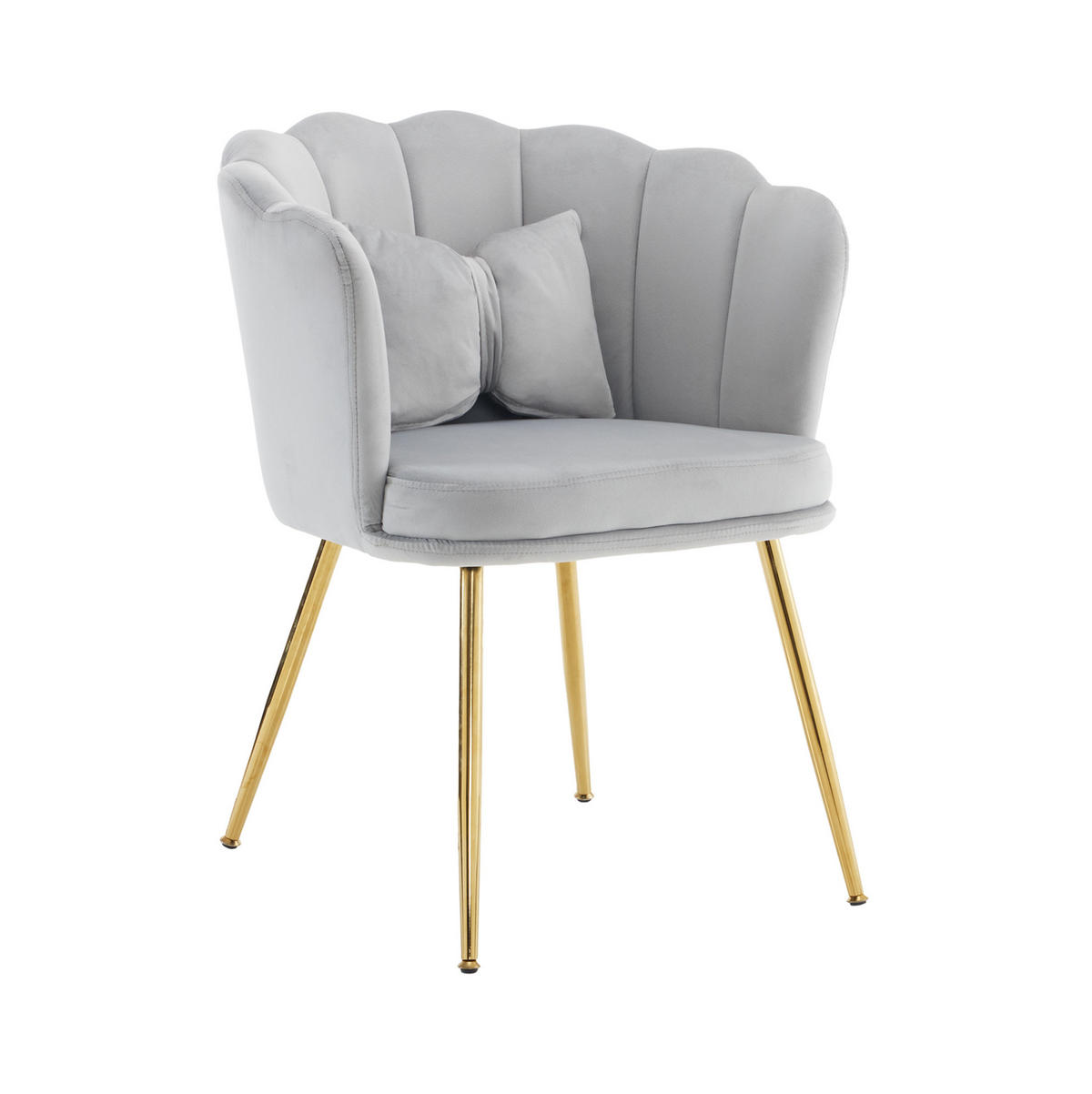 SESSEL 63x58x77 cm in Grau, Samt Blütenblatt, 9 cm Polster, vergoldete Metallbeine, ergonomisch - Grau, Textil (58/77/63cm) - Modfu