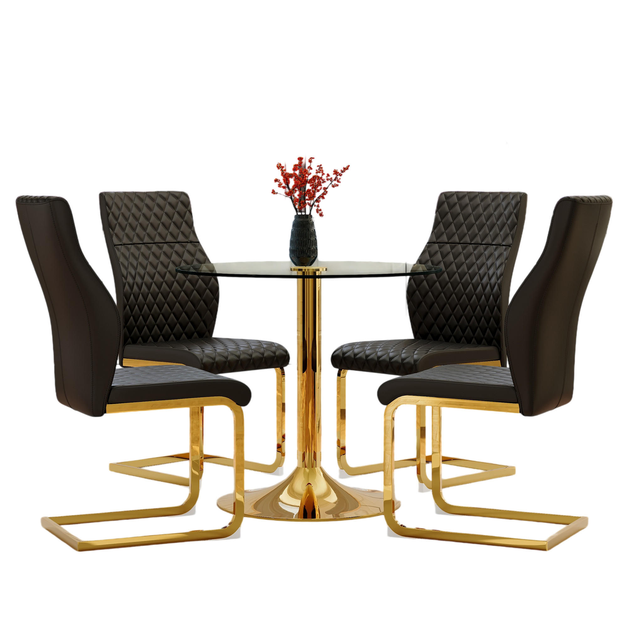 ESSGRUPPE DE-39470 5-teilig, Glastisch und 4 Stühlen mit Rautenmuster Schwarz - Schwarz, Metall (85/75/85cm) - ComfortXL