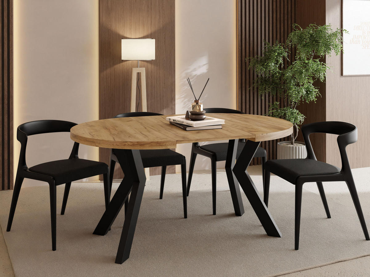 ESSTISCH Savio rund ausziehbar verlängerbar, Eiche Braun 80-130/80/77 cm - Eiche Wotan/Schwarz, Holz/Holzwerkstoff (80/80/77cm) - WFL GROUP
