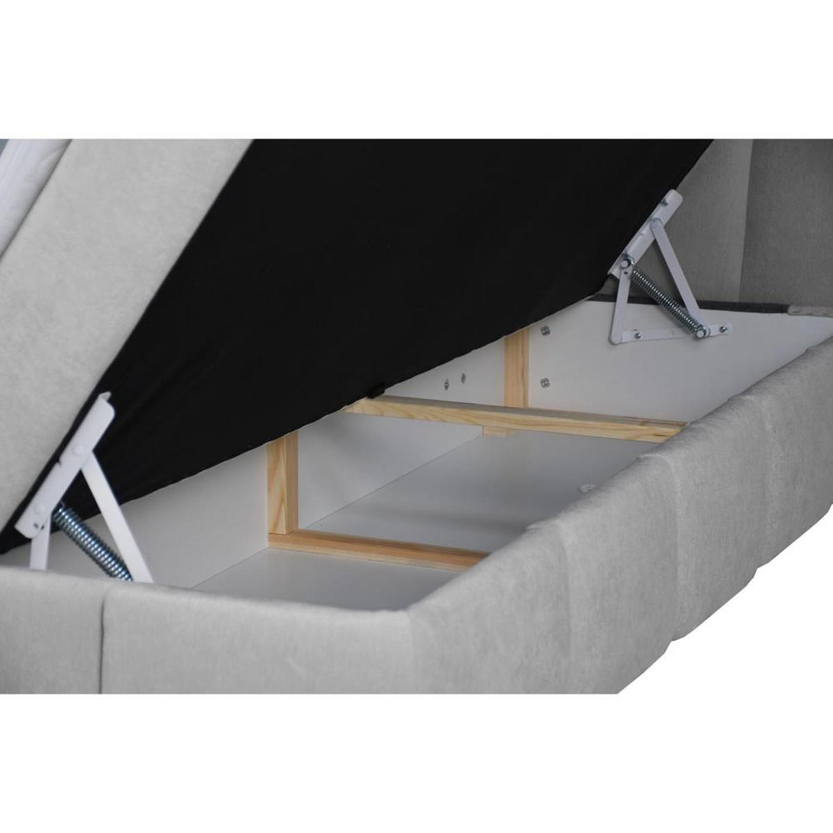 BOXBETT Solido mit Bettkasten 180x200 cm hellgrau - Hellgrau/Schwarz, Textil/Metall (180/200cm) - Beautysofa