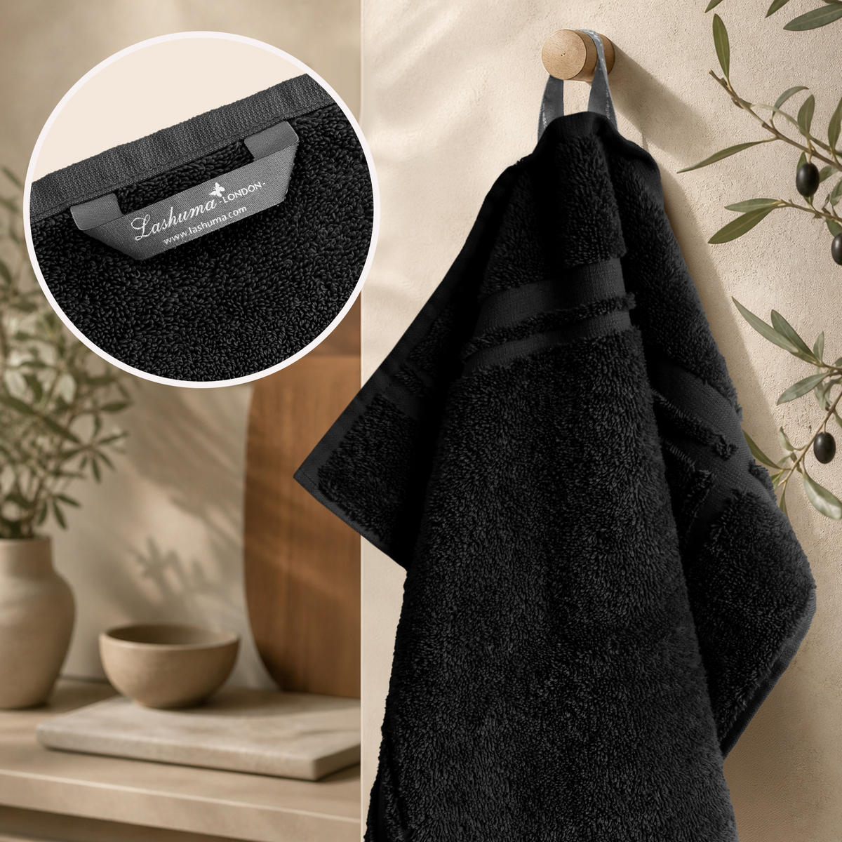 FROTTEE Küchenhandtücher 50x50 cm, 4er Set, Schwarz - Schwarz, Textil (50/50cm) - Lashuma