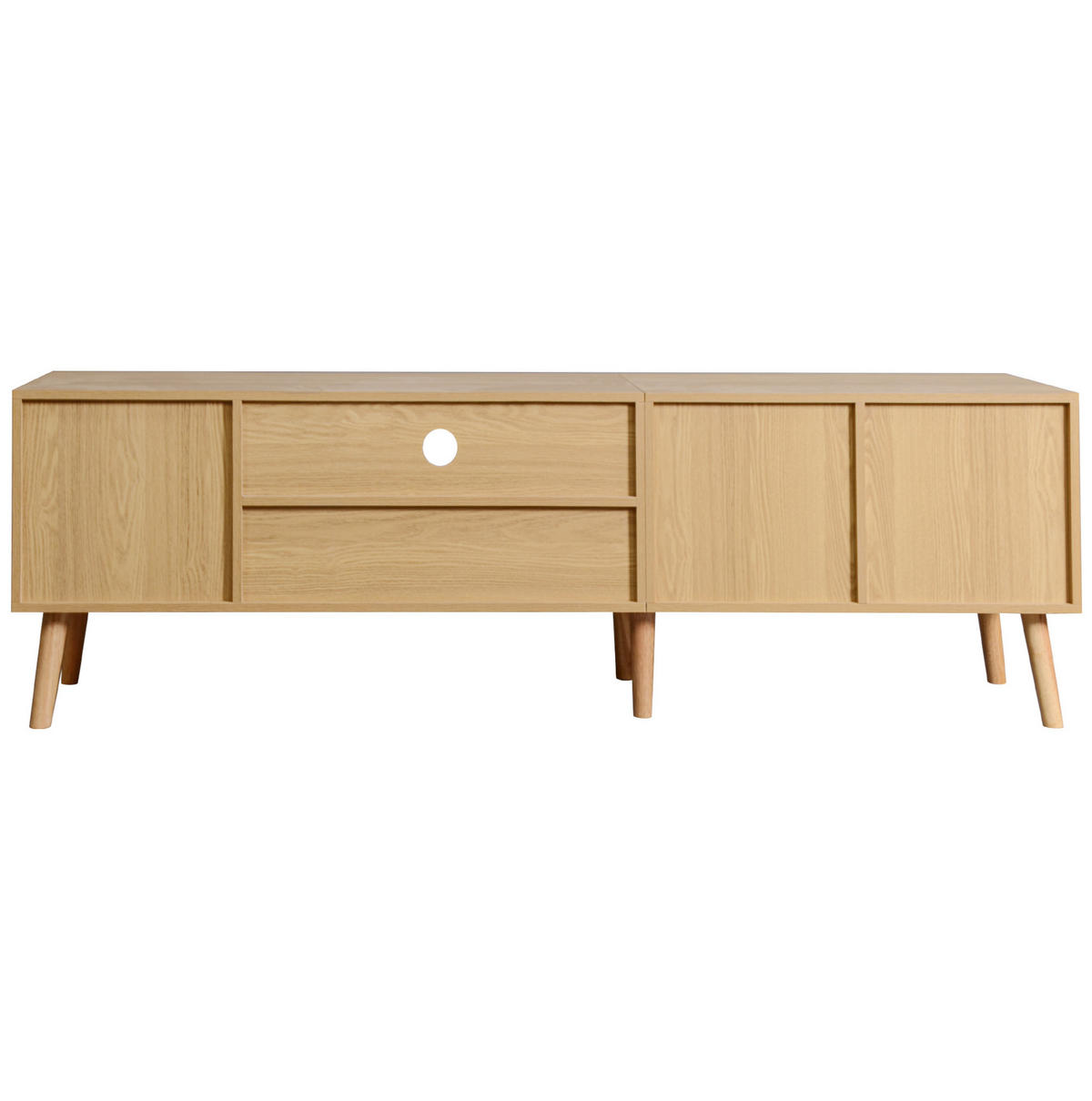LOWBOARD 180 cm aus Spanplatte mit Rattan-Dekor und Kabelmanagement Eichefarben - Eichefarben, Holzwerkstoff (180/54/40cm) - Modenvie