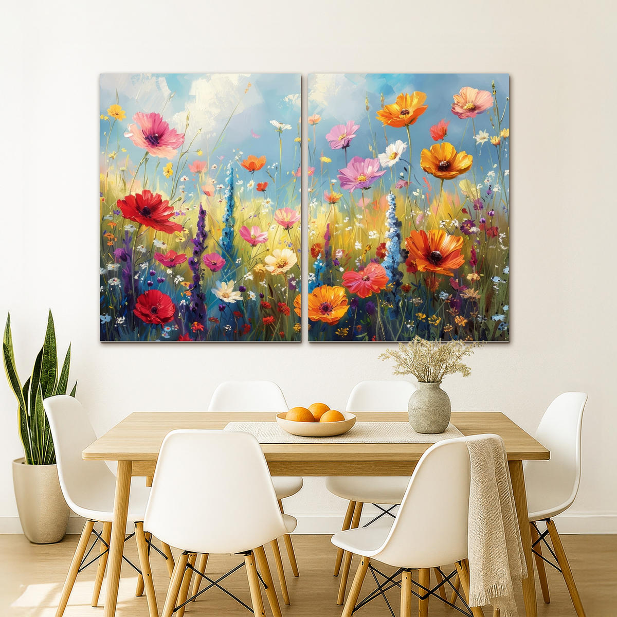 LEINWANDBILD 2er Set Blumen - Frühling - Farbenfroh - Sommerlich 180x120 cm - Orange, Textil (180/120cm) - MuchoWow