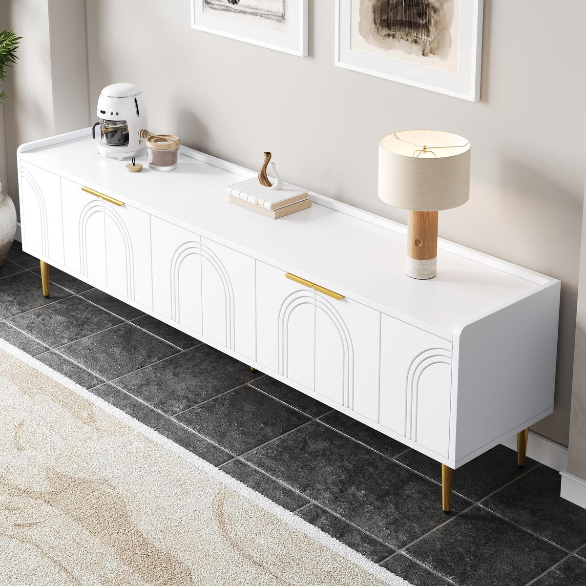 TV-SCHRANK in Weiß mit 3D-Türen und goldfarbenen Griffen 170/35/47.5 cm - Weiß, Holzwerkstoff (170/47.5/35cm) - Redom