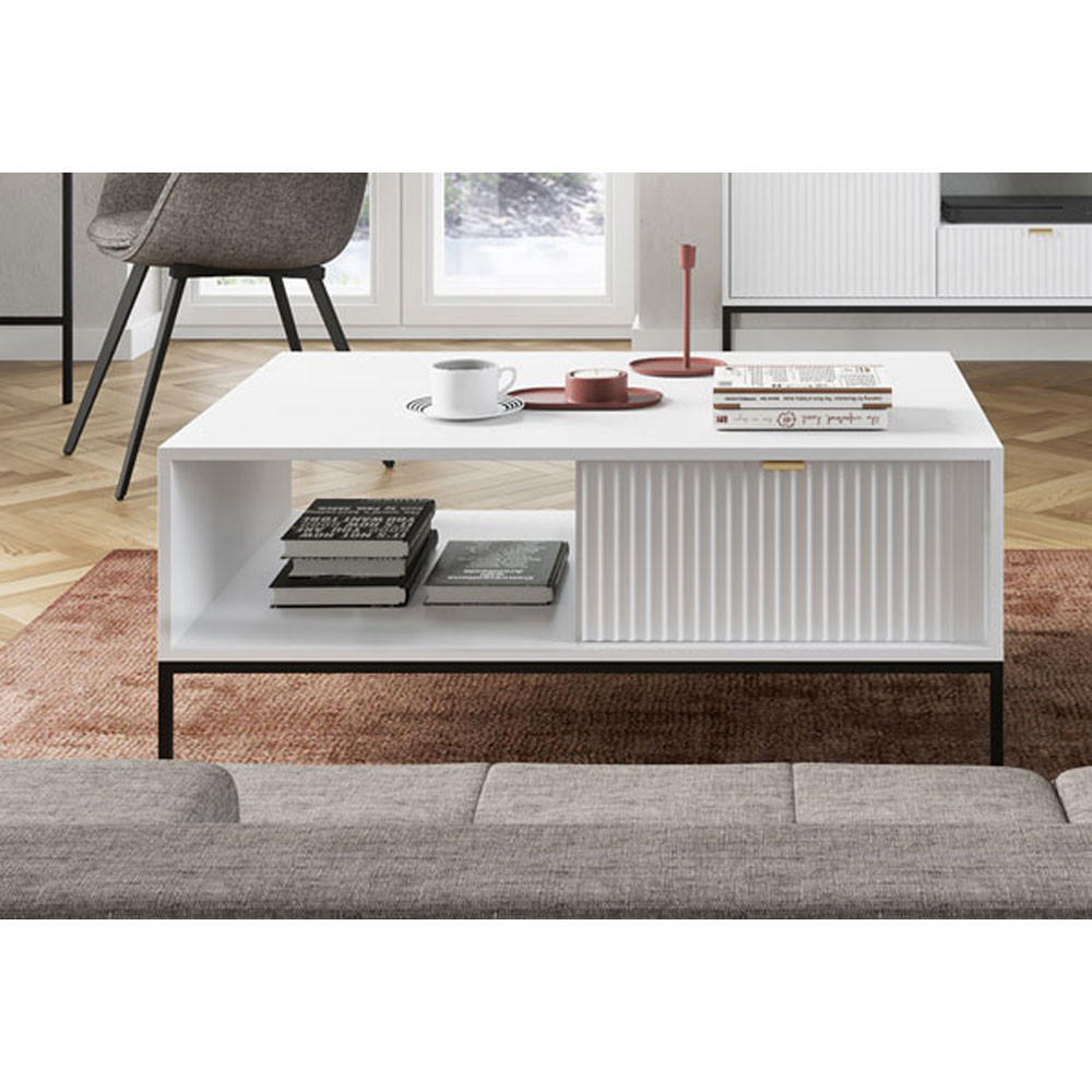 COUCHTISCH Nova Weiß 104 / 68 / 46 cm - Goldfarben/Schwarz, Holz/Holzwerkstoff (68/104/46cm) - Feldmann-Wohnen