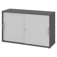 SCHIEBETÜRENSCHRANK - 2 Ordnerhöhen 40/120/74,8 cm in Graphitfarben/Grau Chromgriff (Metall) - Graphitfarben/Grau, Holzwerkstoff (120/74.8/40cm) - bümö