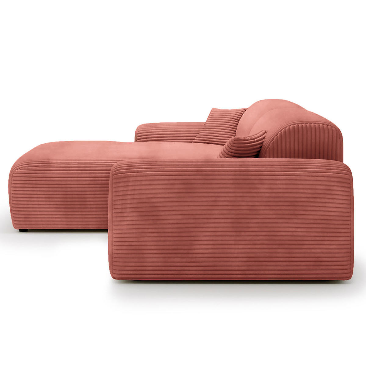 ECKSOFA mit Longchair - Cord - Schwarz/Altrosa, Kunststoff/Textil (284/178cm) - home24