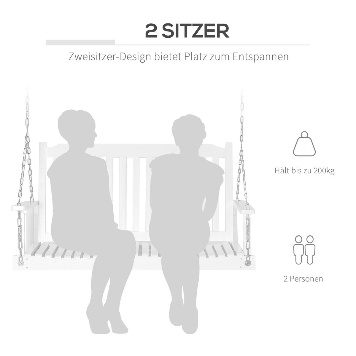HÄNGEBANK, Tannenholz, Stahl, Weiß - Weiß, Holz/Metall (69/60/117cm) - Outsunny