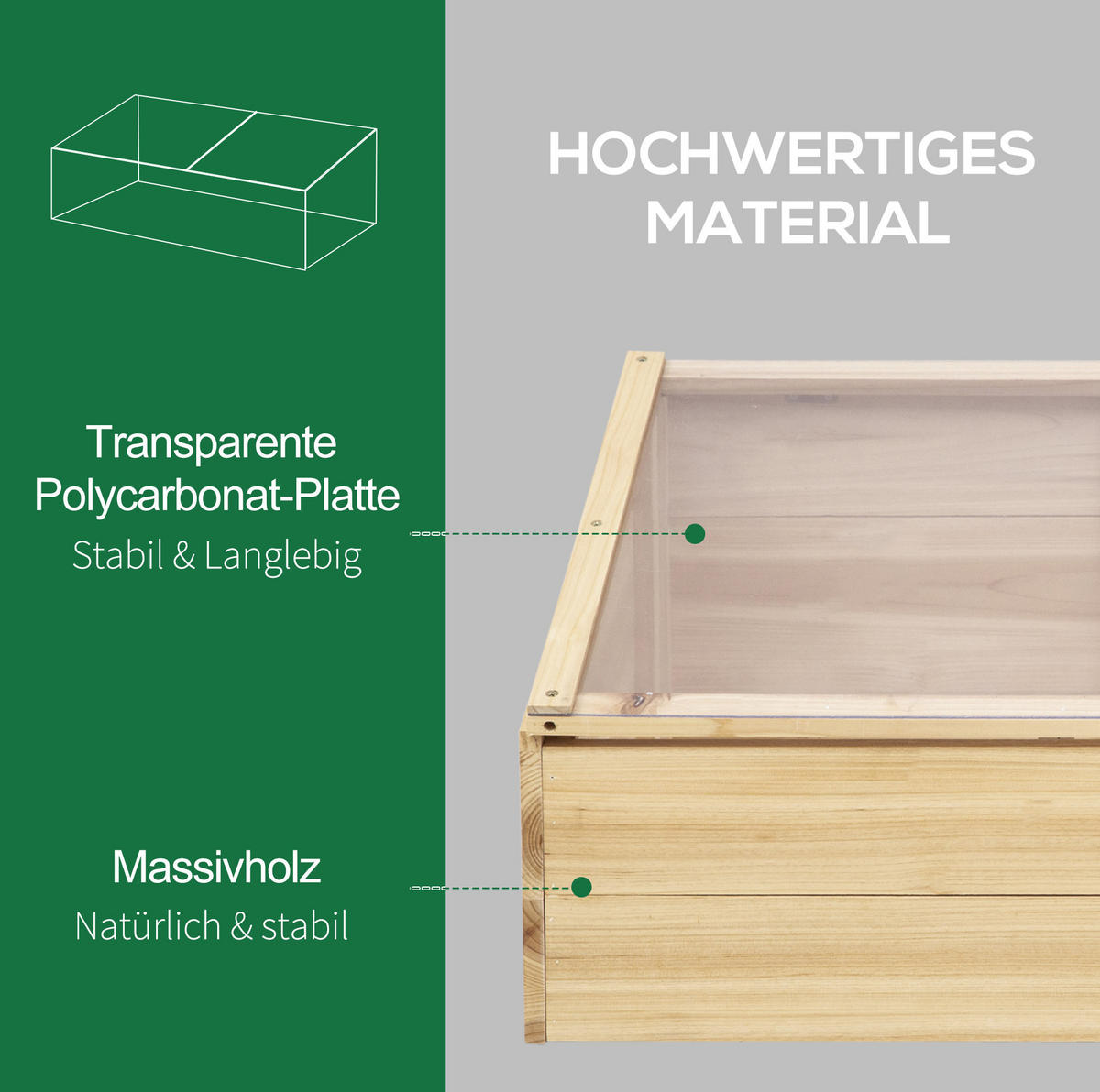 GEWÄCHSHAUS 100/35/50 cm Natur aus Holz mit schrägem Dach - Naturfarben, Holz (50/35/100cm) - OKMYHOME
