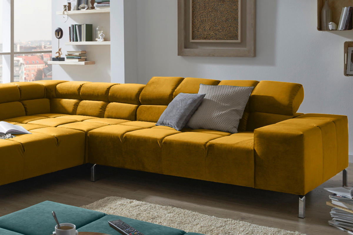 ECKSOFA NELSON Gelb Velvet - Currygelb/Gelb, Textil (321/216cm) - KAWOLA