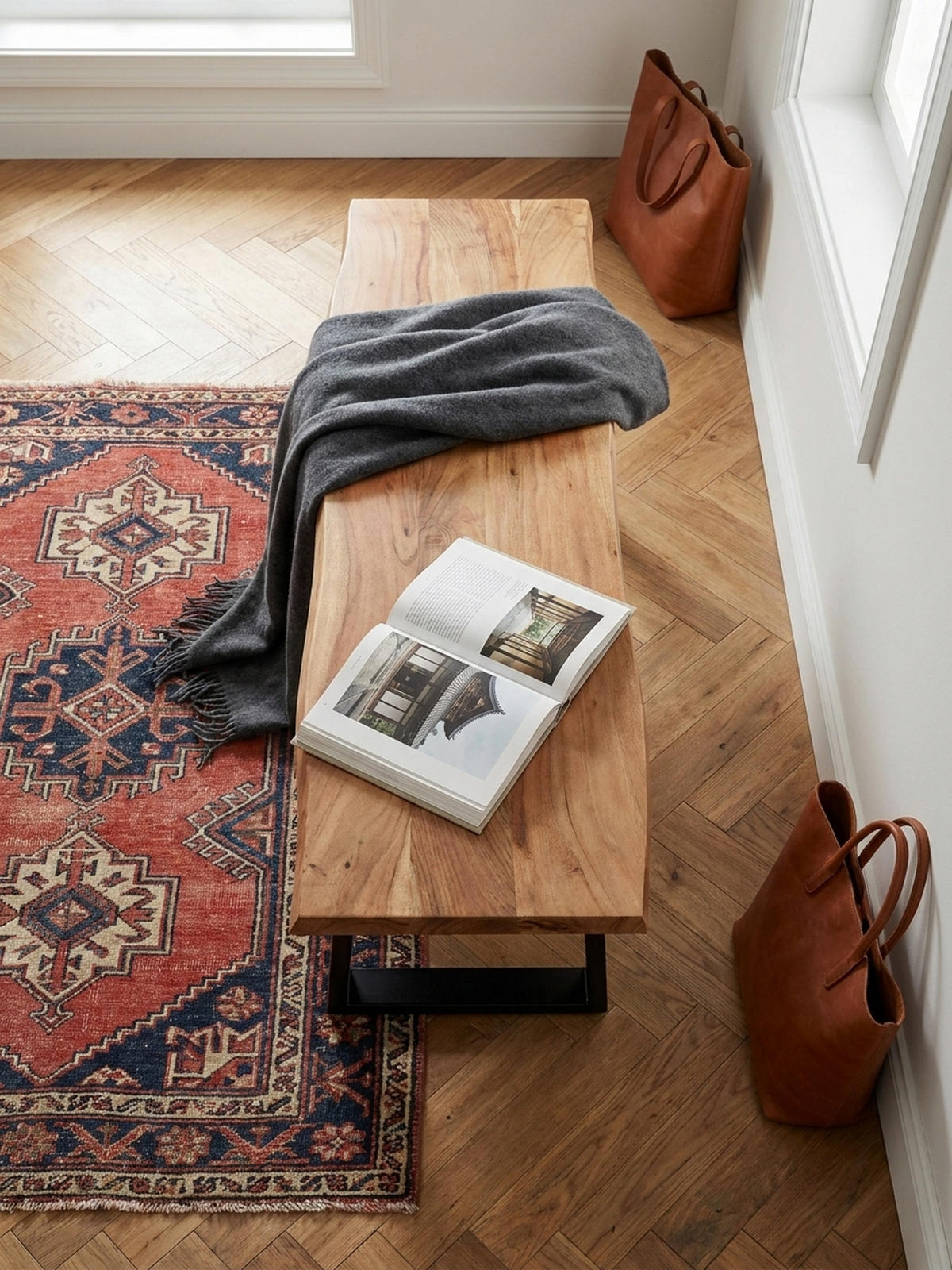 GARDEROBENBANK Massivholz Metall Baumkante, Akazie-Schwarz 120x40x46 cm - Schwarz/Braun, Holz/Metall (120/46/40cm) - KADIMA DESIGN