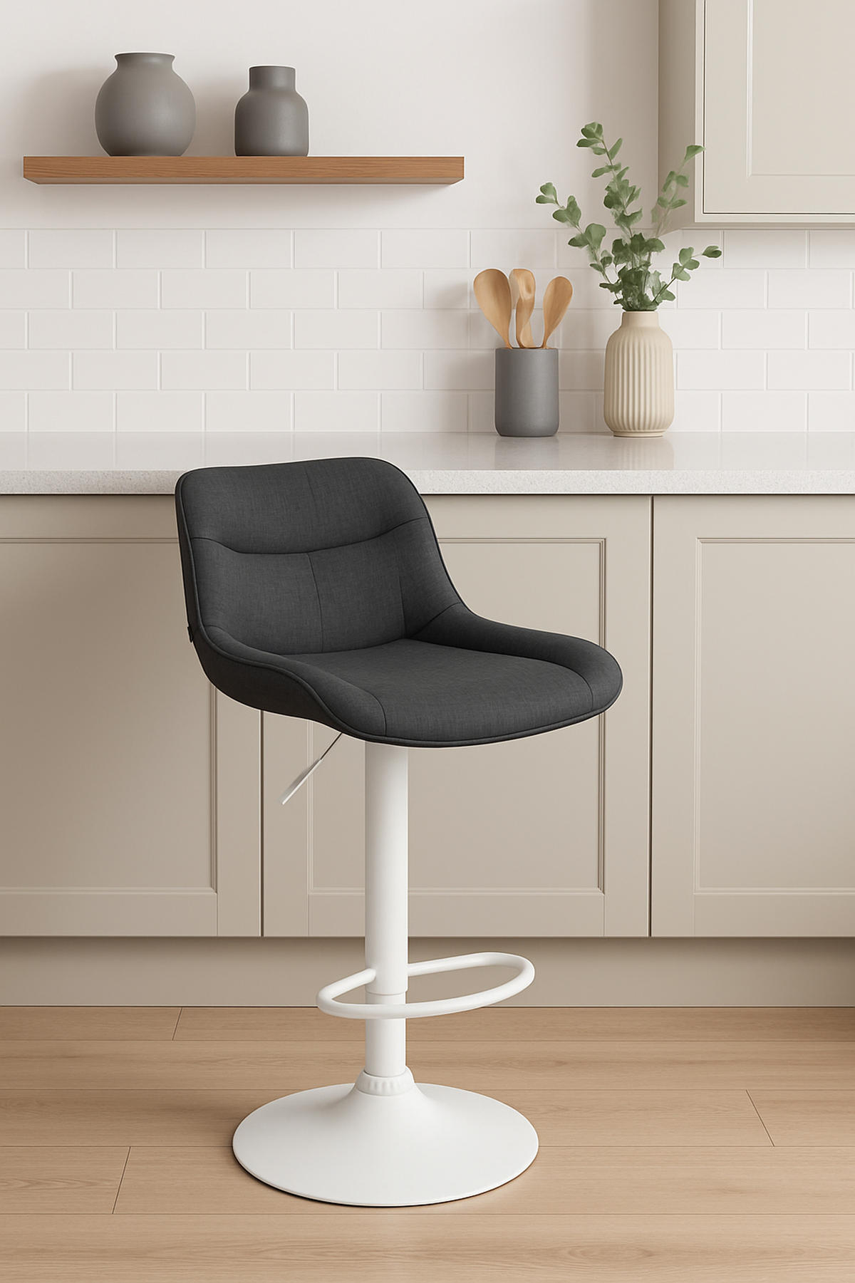BARHOCKER Vulcano Stoff weiß dunkelgrau - Dunkelgrau/Weiß, Textil/Metall (49/106/51cm) - TPFLiving
