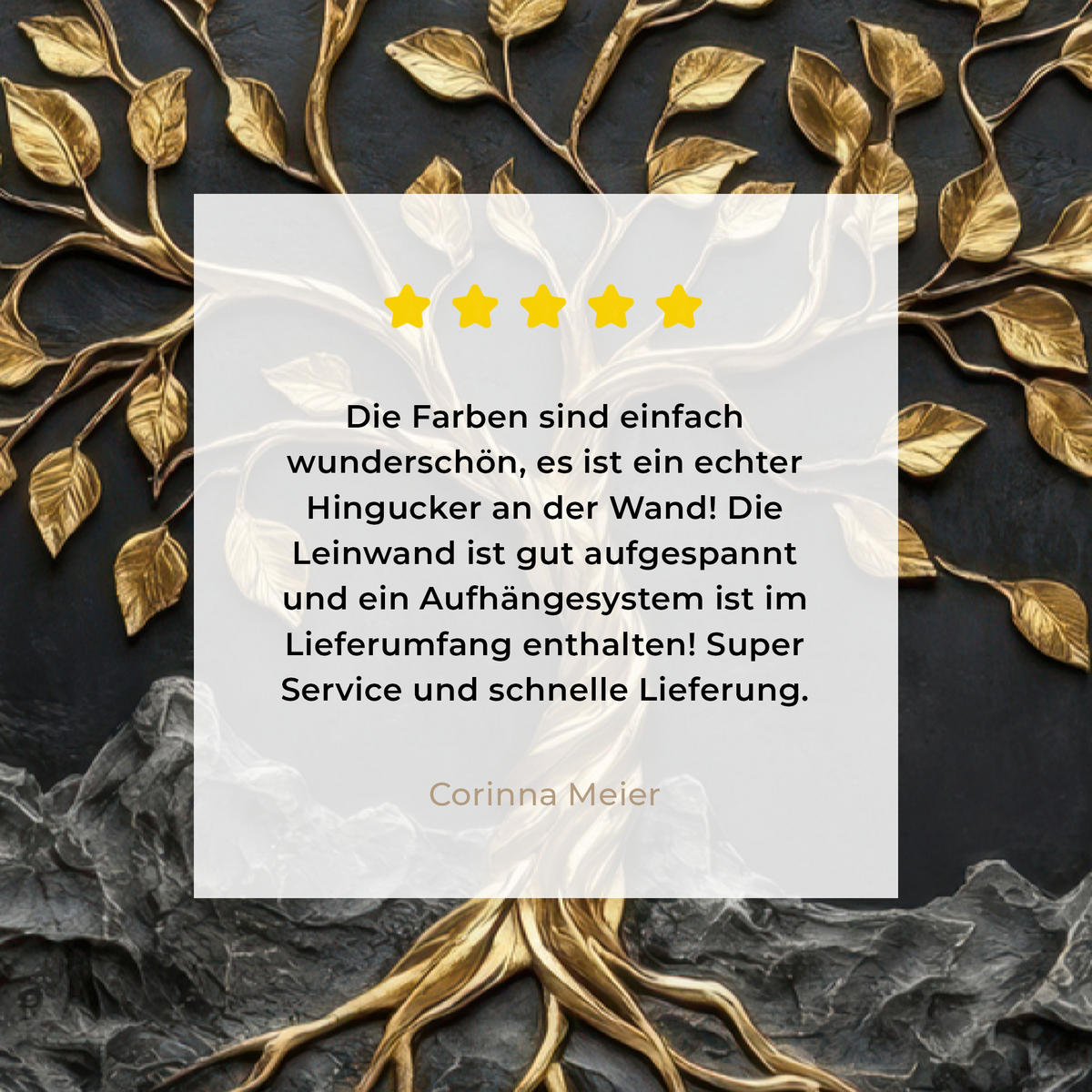 LEINWANDBILD Blätter - Gold - Baum - Fels Deko Groß 90x140 cm - Schwarz, Textil (90/140cm) - MuchoWow