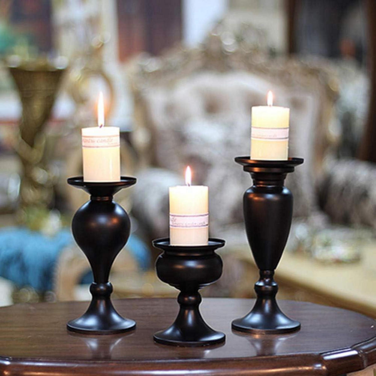 KERZENSTÄNDER 3er Set Schwarz Metall Vintage - Schwarz, Metall (9.3/9.3/19.4cm)