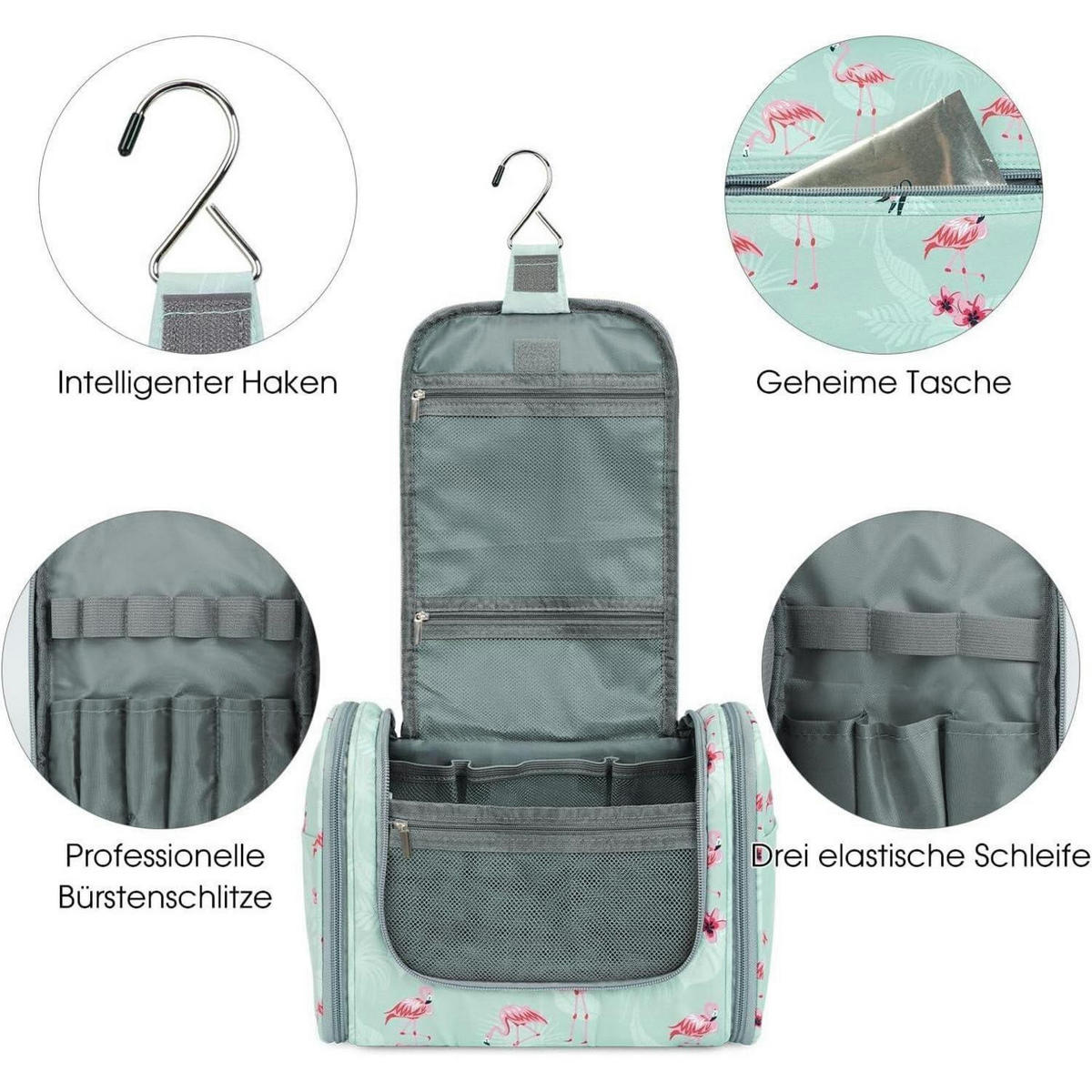 KULTURTASCHE zum Aufhängen mit Flamingo-Muster, extra groß - Multicolor, Textil (5/2/5cm)