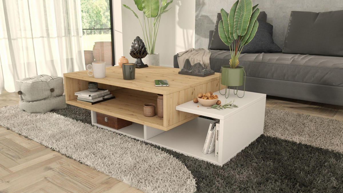 COUCHTISCH SARA Artisan Eiche-Weiß 100/50/34 cm - Eiche Artisan/Weiß, Holzwerkstoff (50/100/34cm) - Matkam Möbel