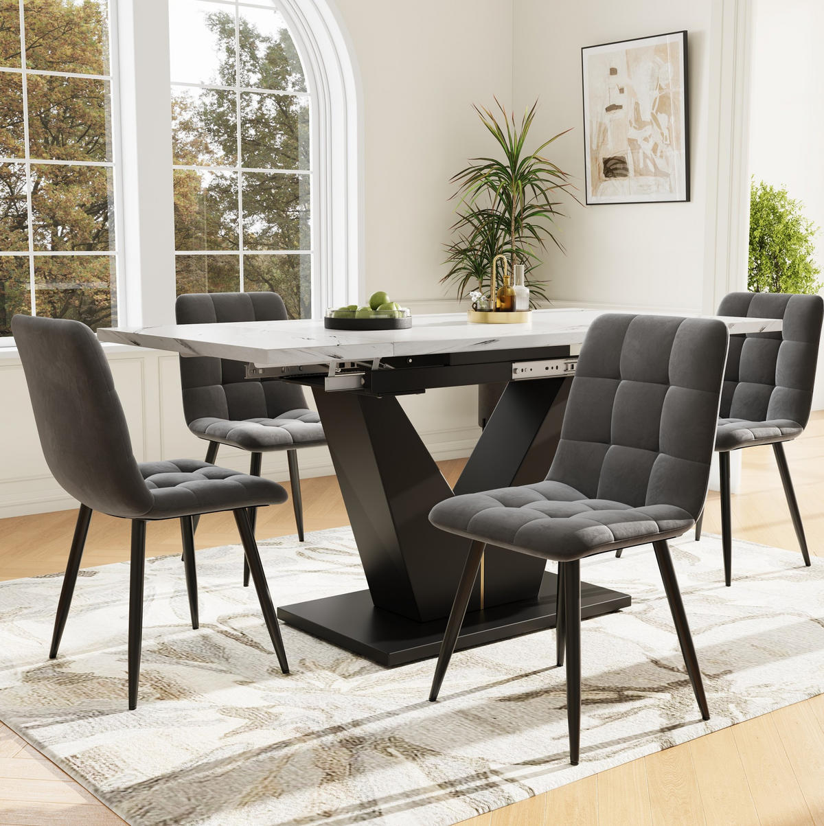 ESSTISCH ausziehbar 99-159 x 75 cm MDF Marmoroptik Weiß/Schwarz - Weiß, Metall (99/75/75cm) - Meubliv