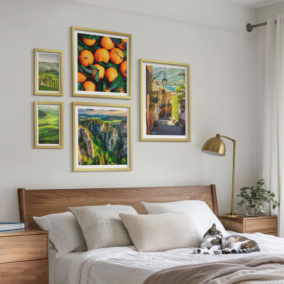 WANDBILDER 5er Set - 50x50 cm & 20x30 cm & 40x60 cm Goldrahmen - Italienische Landschaft Orangen Natur - Goldfarben, Kunststoff (40/60cm) - ArtPrintCave