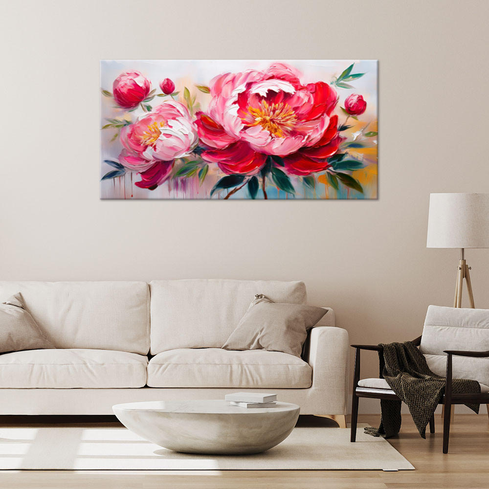 WANDBILD blühende rosa pfingstrosen - Pink, Textil (120/60cm) - Feeby