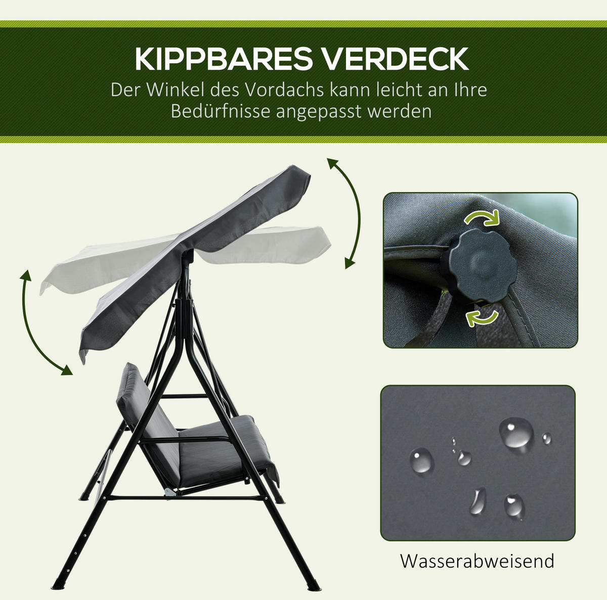 HOLLYWOODSCHAUKEL aus Polyester in Grau mit neigbarem Sonnendach - Grau, Textil (110/153/172cm) - Modfu