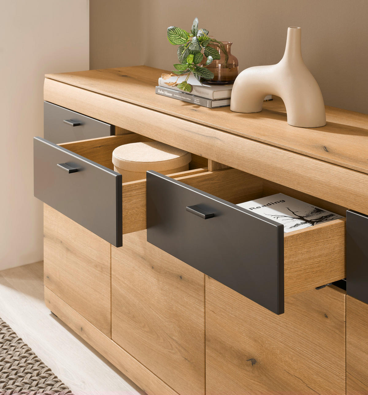 SIDEBOARD in Eiche, grau 200 cm, große kommode mit Soft-Close - Kaschmir/Eichefarben, Holzwerkstoff/Kunststoff (200/87/42cm) - Furn.Design