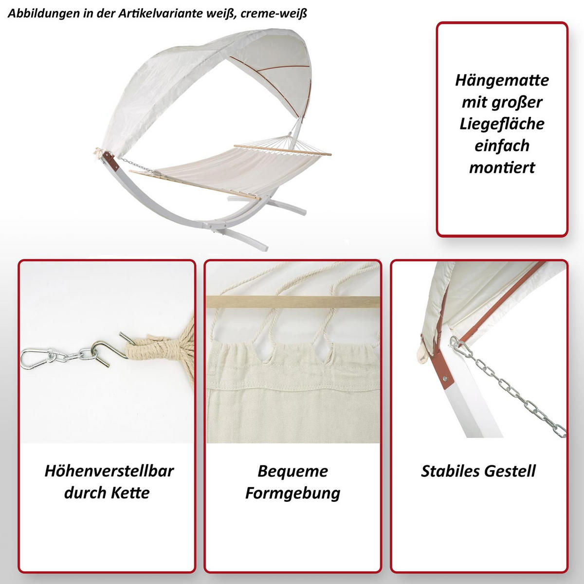 HÄNGEMATTE Weiß, Cremeweiß - Weiß, Holz (420/220/150cm) - MCW