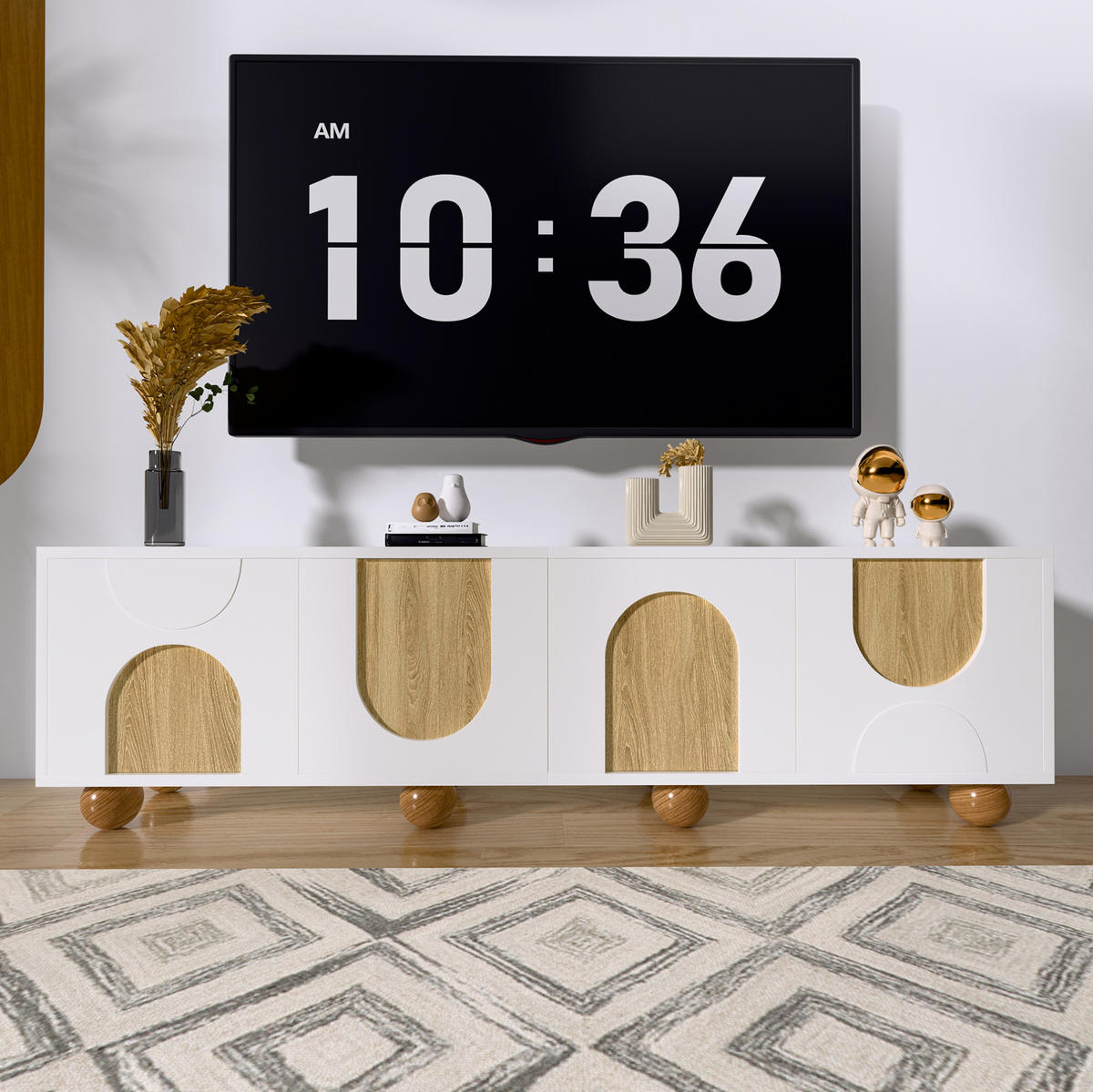 TV-SCHRANK mit 4 Türen 175 x 38 x 50 cm MDF Natur/Weiß - Weiß, Holzwerkstoff (38/50/175cm) - Beauniv