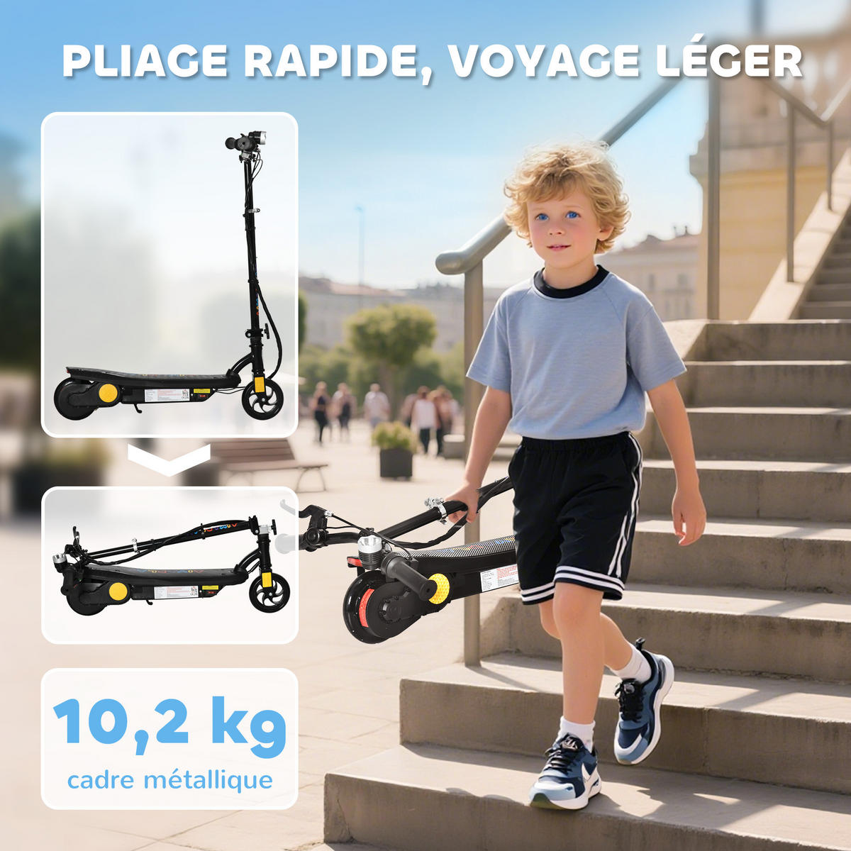 KINDERSCOOTER DE-16944 klappbar 120 W 12 km/h Schwarz - Schwarz, Metall (75/48/105cm) - ComfortXL