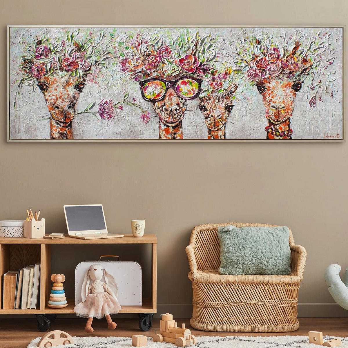 GEMÄLDE Giraffen Schattenfugenrahmen Beige 150x50 cm - Beige, Holz (150/50cm) - YS-art gallery