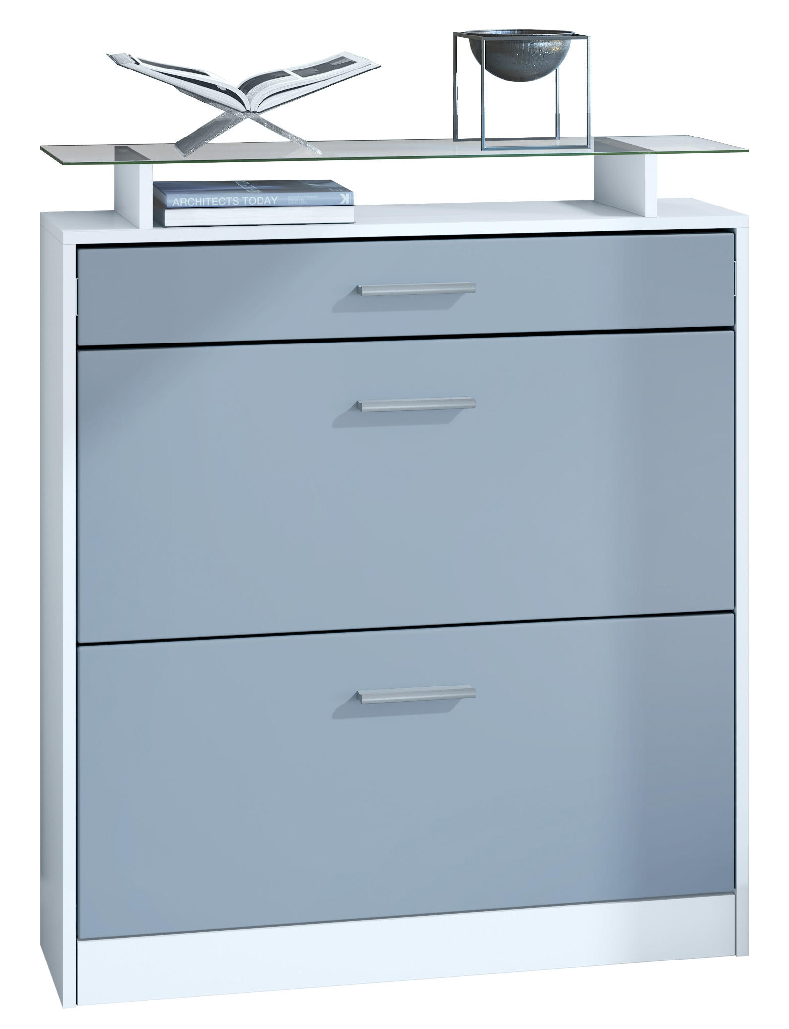 SCHUHSCHRANK Loret Front in Denim - Pastellblau, Holzwerkstoff (89/104/23cm) - Vladon