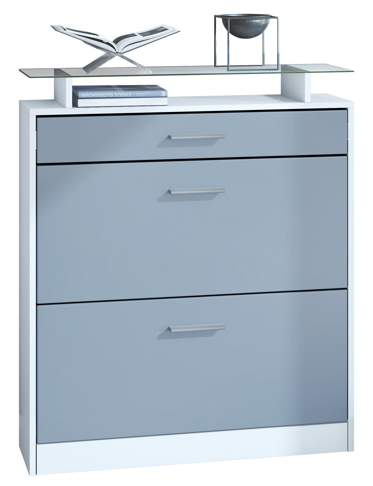 SCHUHSCHRANK Loret Front in Denim - Pastellblau, Holzwerkstoff (89/104/23cm) - Vladon