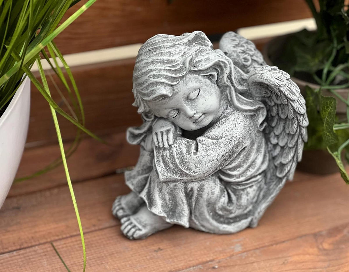 STEINFIGUR sitzender Engel Sophie Steinguss, frostfest - Grau, Stein (13/17/11cm) - stoneandstyle