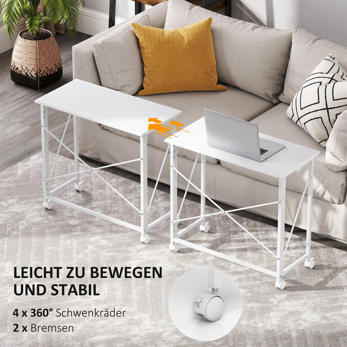 SCHREIBTISCH aus MDF Stahl Weiß - Weiß, Holzwerkstoff (80/40/75cm) - HOMCOM
