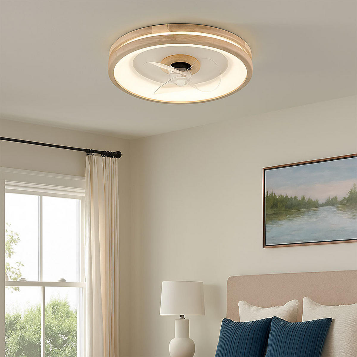 LED DECKENLEUCHTE Braun Holzoptik - Braun, Holz (50/50/12.5cm) - Globo Lighting