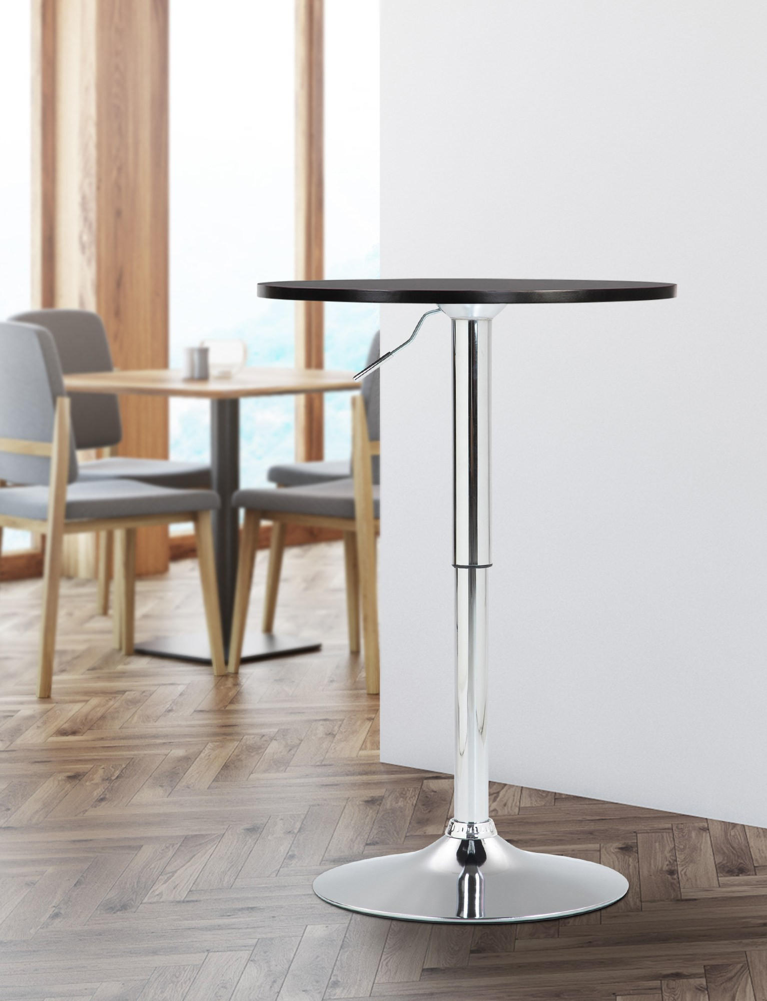 STEHTISCH rund 60 cm Holz schwarz - Chromfarben/Schwarz, Holz/Metall (60/60/85cm) - CLP