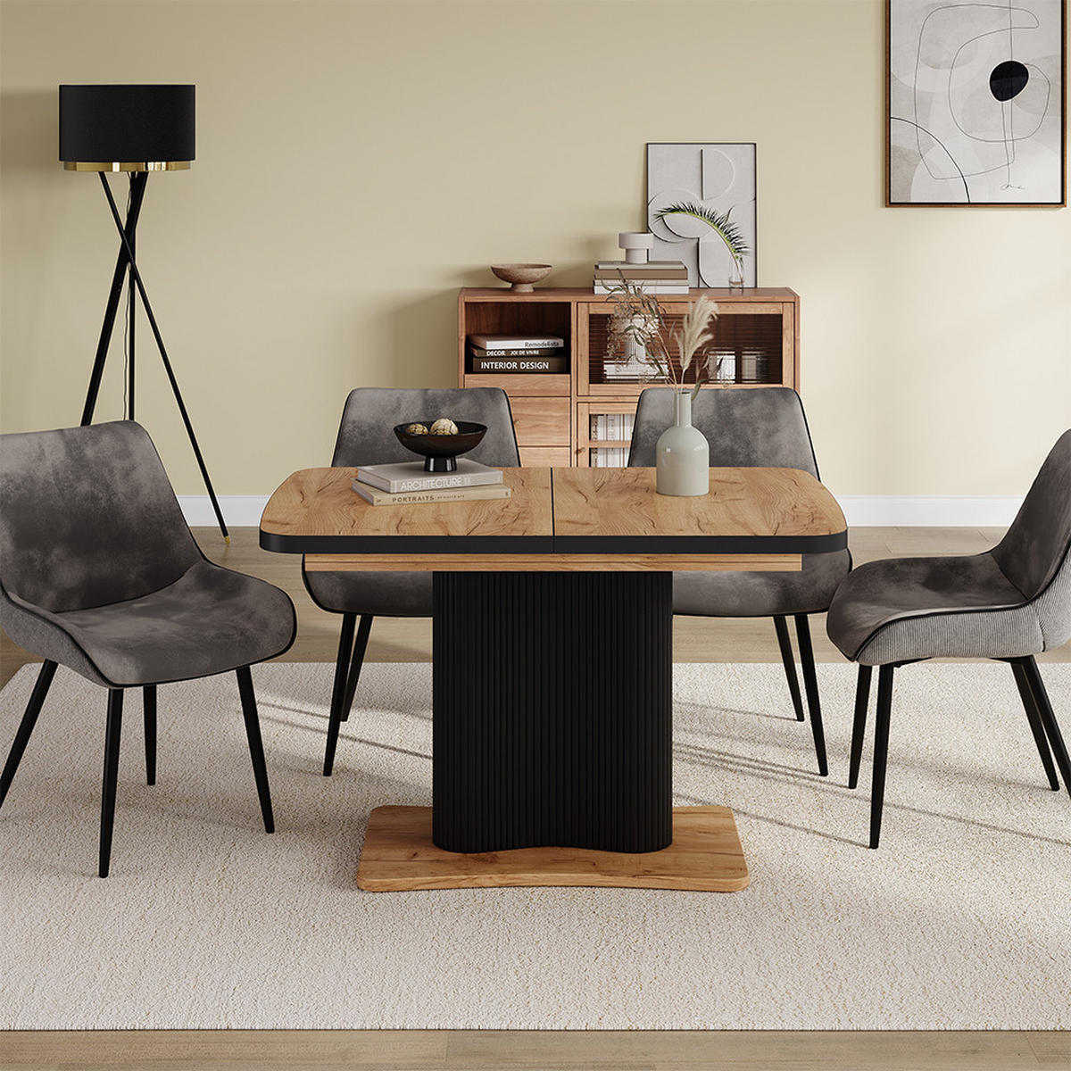 JÍDELNÍ STŮL Fenaro Černý/zlatý dub - černá, kompozitní dřevo (80/120/77.4cm) - Vicco