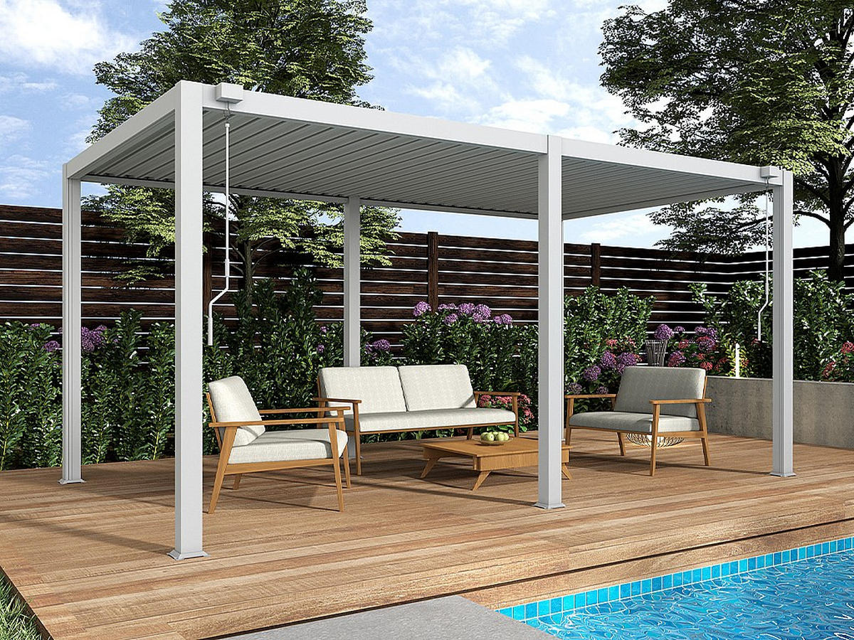 SELBSTTRAGENDE Pergola - 500cm x 300cm - Aluminium - weiß - AMALFI - Weiß, Metall (500/250/300cm) - Vente-Unique