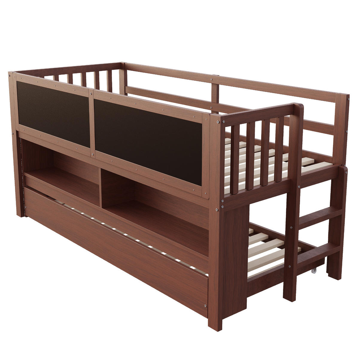 HOCHBETT 90/200 cm braun mit Kletterleiter und Graffiti-Tafel mit Matratze - Braun, Holzwerkstoff (90/200cm) - OKWISH