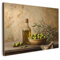 LEINWANDBILD Oliven - Stilleben - Vintage Groß 140x90 cm - Olivgrün, Textil (140/90cm) - MuchoWow