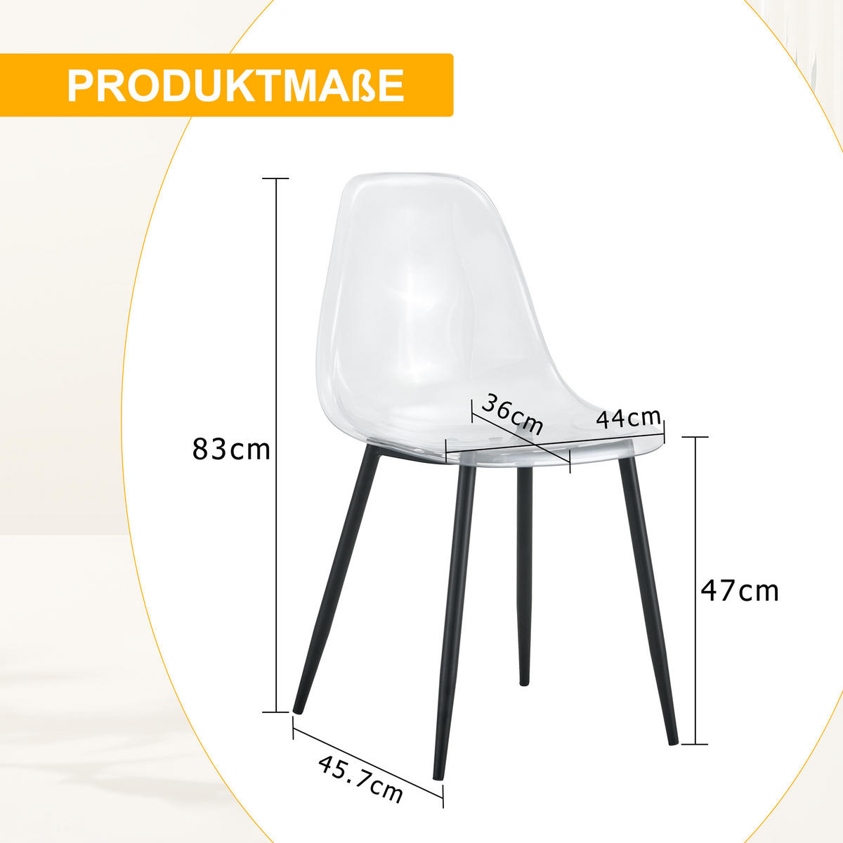 STUHL-SET DE-36594 4 Stück mit transparenter Sitzschale Schwarz - Schwarz, Metall (45.7/83/44cm) - ComfortXL