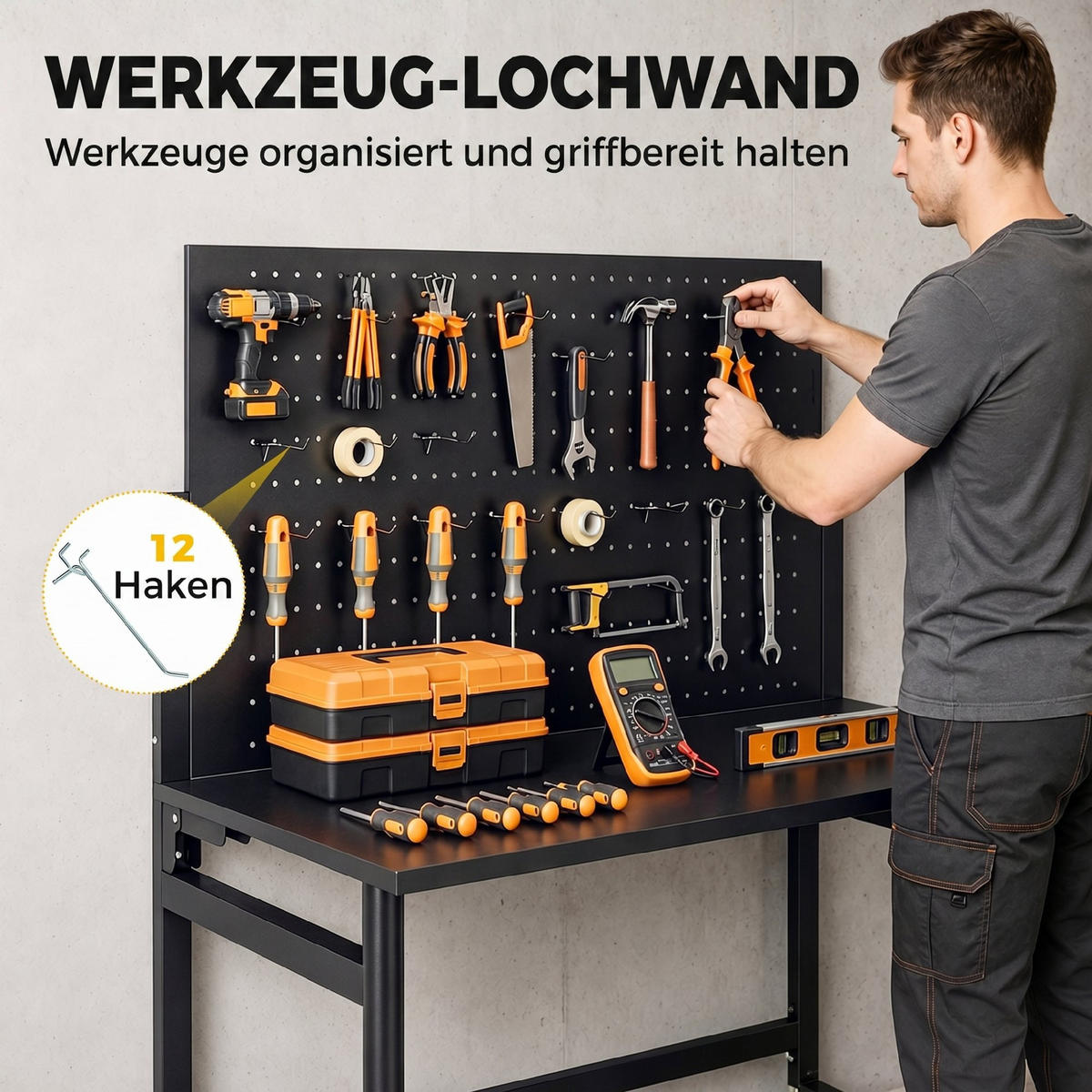 WERKBANK MDF Schwarz - Schwarz, Metall (62/143.5/115cm) - HOMCOM