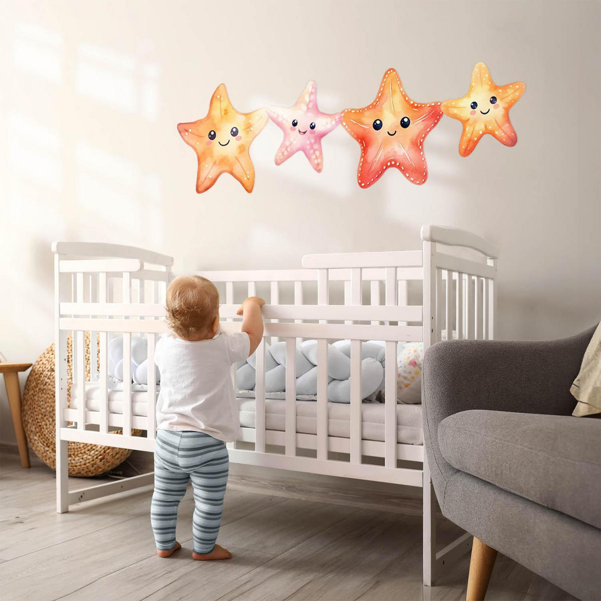 WANDAUFKLEBER 130x141cm - Lächelnder Seestern - Multicolor, Kunststoff (130/141/0.1cm) - Wallfluent