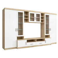 WOHNWAND Savanna mit TV-Lowboard, Vitrinen, 340x198 cm, sonoma, weiß - Weiß/Sonoma Eiche, Metall (50/198/340cm) - Margaret Hadas24