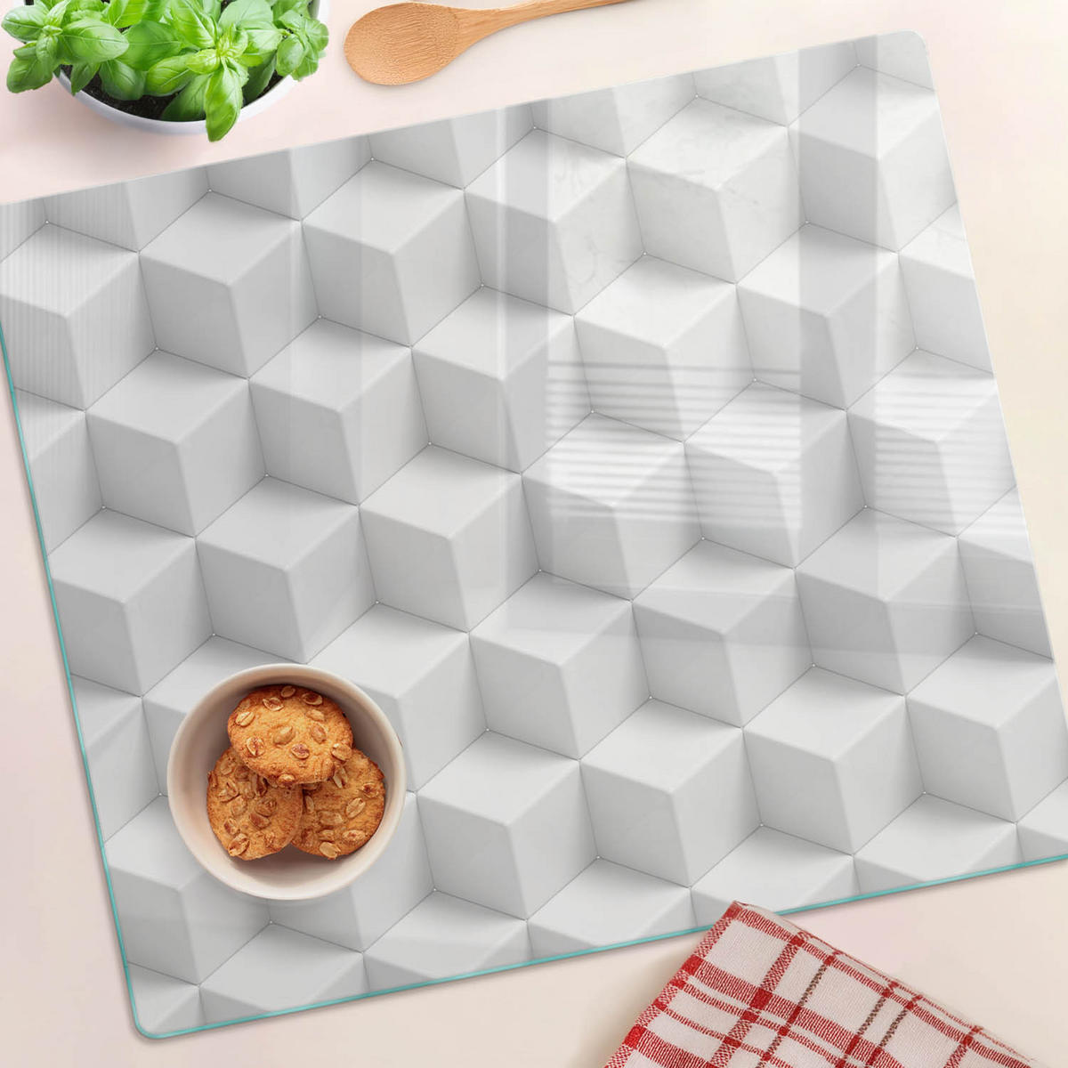 GLASPLATTE 60x52 cm 3D - Weiß, Glas (60/0.4/52cm) - TULUP