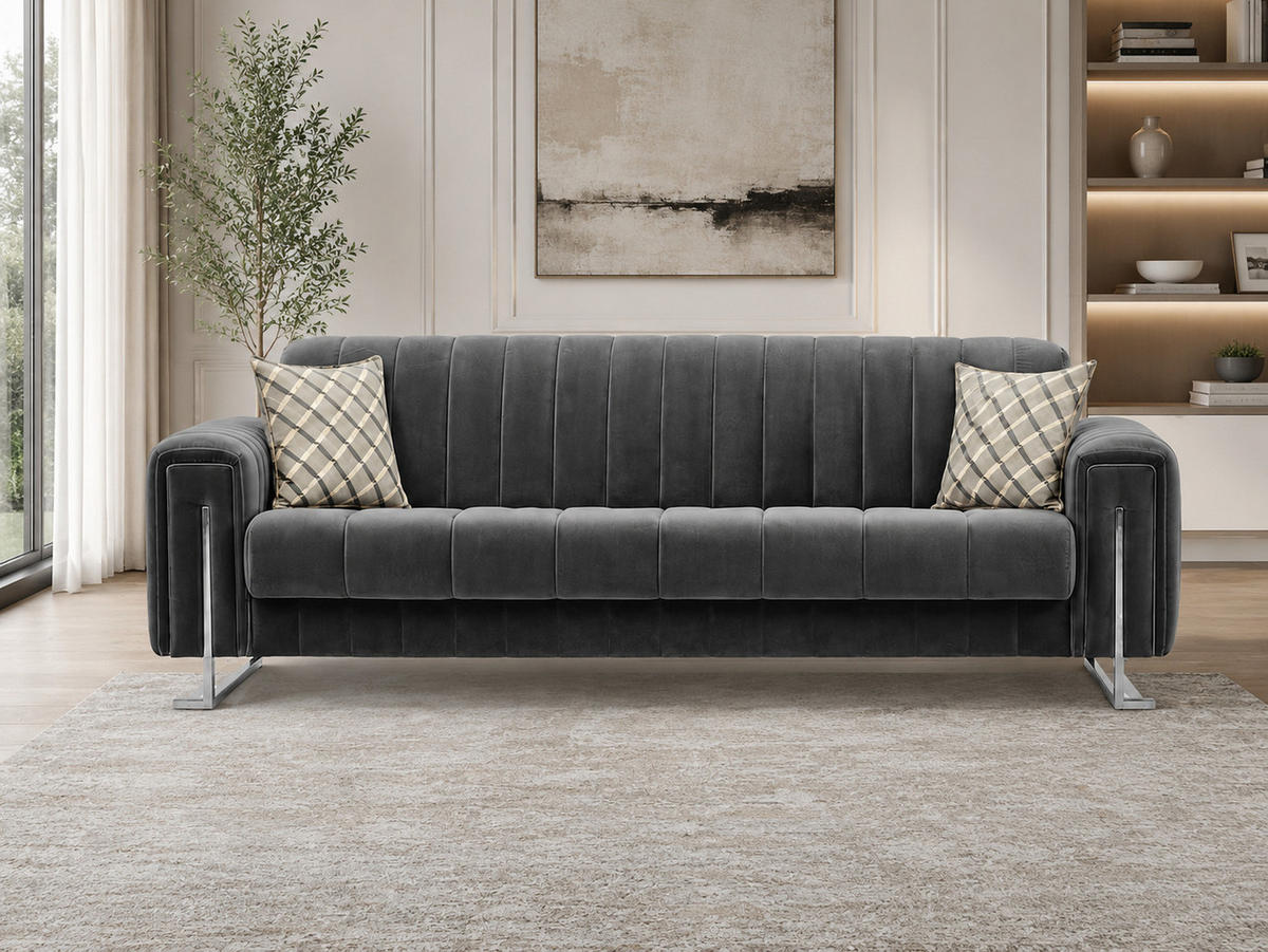 SITZGARNITUR Kochi, Grau Stellvariante 3+3+1 - Grau, Holzwerkstoff/Metall (243/85/95cm)